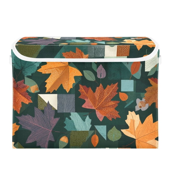 Maple Leaves Geometric Patterns Autumn Foldable Storage Bins with Lids Handles Collapsible Storage Containers Tote Boxes 16.5 x 12.6 x 11.8 inches