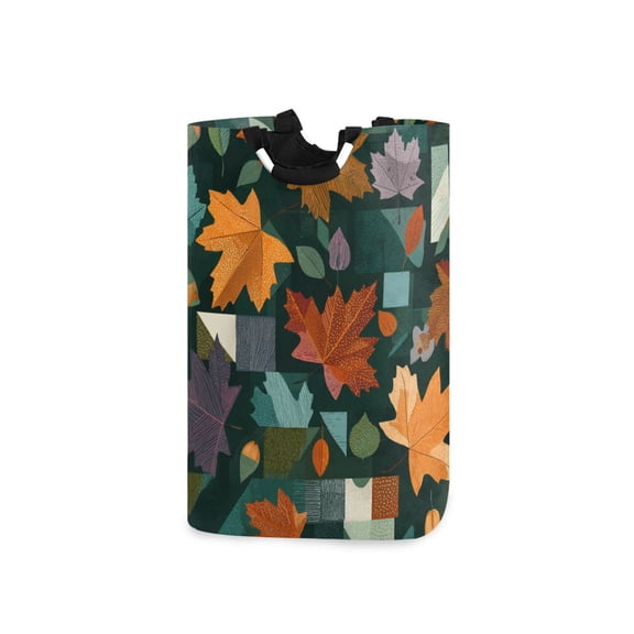 Maple Leaves Geometric Patterns Autumn Laundry Basket with Handles Foldable Laundry Hamper Freestanding Washing Bin 50L