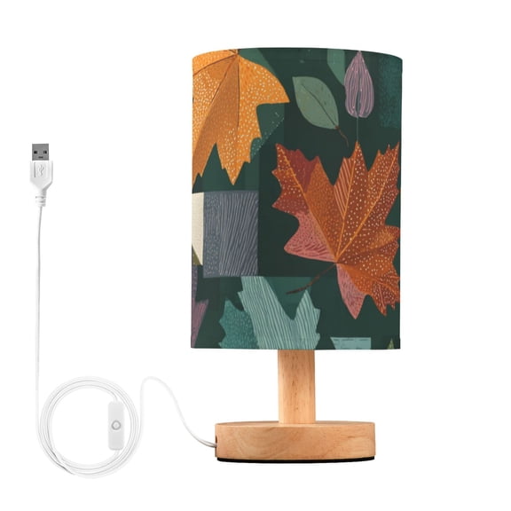 Maple Leaves Geometric Patterns Autumn Table Lamp with USB Port LED Warm Light Lamp Night Light Home Decor