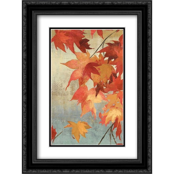 Maple Leaves II - mini 2x Matted 18x24 Black Ornate Framed Art Print by Jensen, Asia