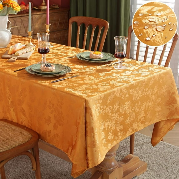 Maple Leaves Jacquard Tablecloth Rectangle Spill Proof Wrinkle Resistant Table Cloth for Fall Thanksgiving Autumn Harvest Table Cover 60 x 84 Inch Amber