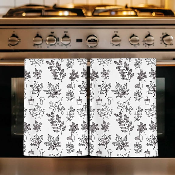 Maple Leaves Kitchen Towels Set of 1, Farmhouse Grey Fall Leaf Plants Retro Absorbent Dish Towels for Kitchen, Microfiber Hand Towel, Quick Drying Tea Towel for Cleaning Decorative Dishcloths