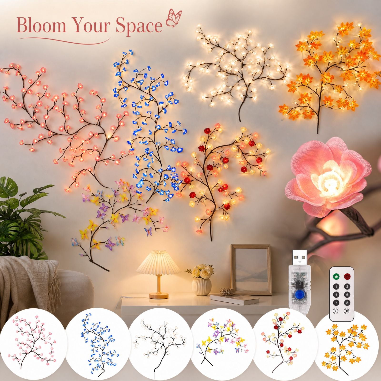Maple Leaves Led Tree Branch Lights for Wall,Maple Leaves Blossom ...