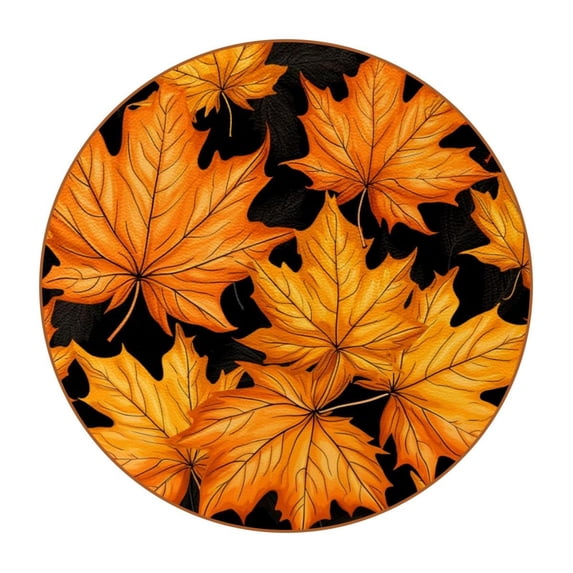 Maple Leaves Luxury Round Drink Coasters Set of 6pcs - Microfiber Leather Coasters 11x11 cm/4.3x4.3 in - Stylish Drink Coaster for Table