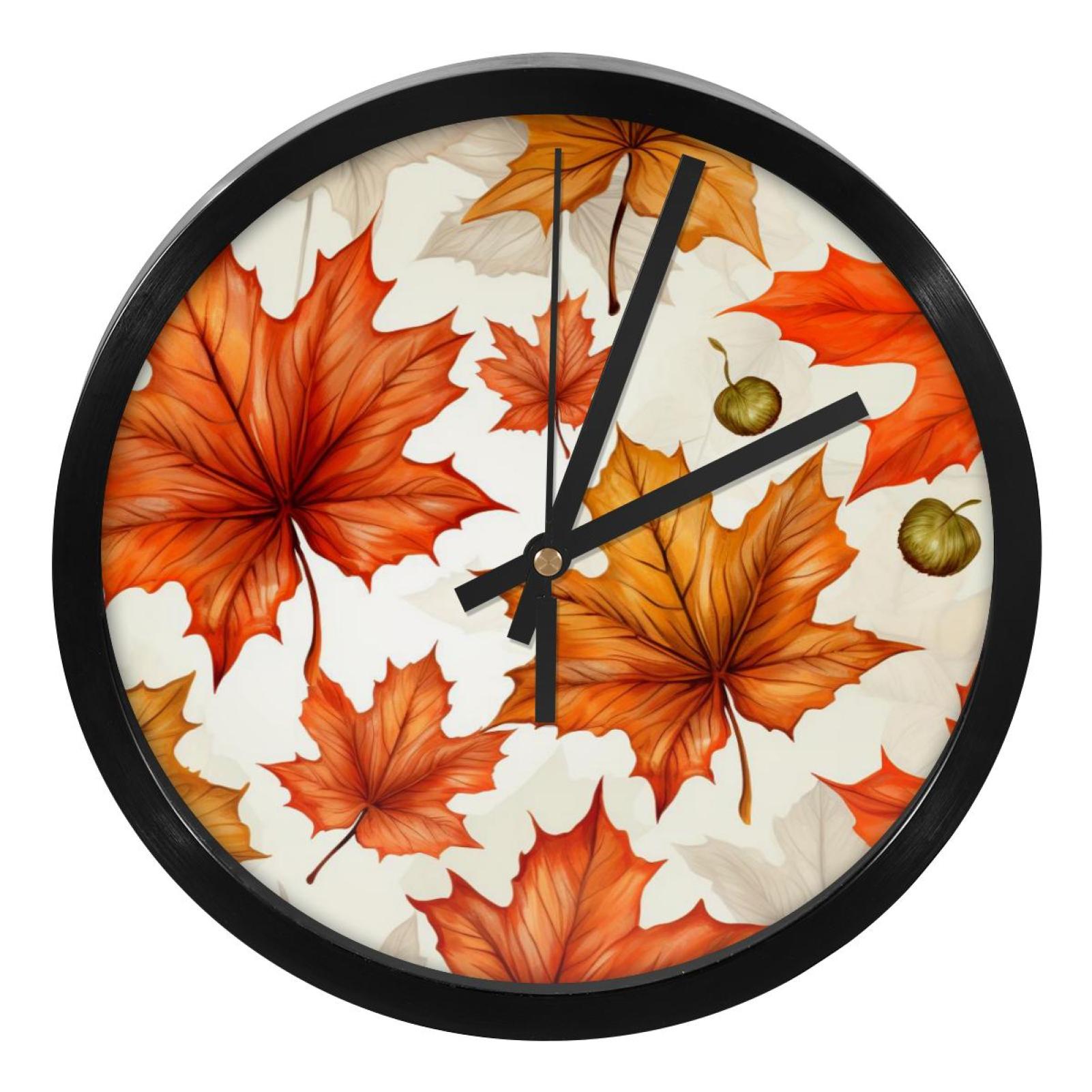 Maple Leaves Modern Wall Clock, 9.8 Inches, Silent Non-Ticking Round ...