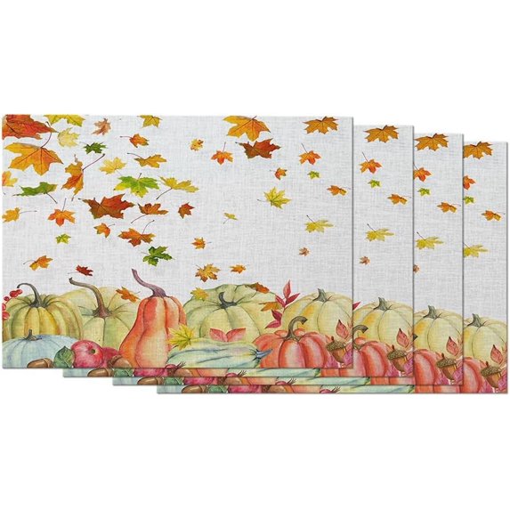 Maple Leaves Placemats Autumn Thanksgiving Pumpkin Falling Leaves Heat Resistant Dining Table Place Mats Stain Resistant, 12 X 18 Inches, Set of 4 White