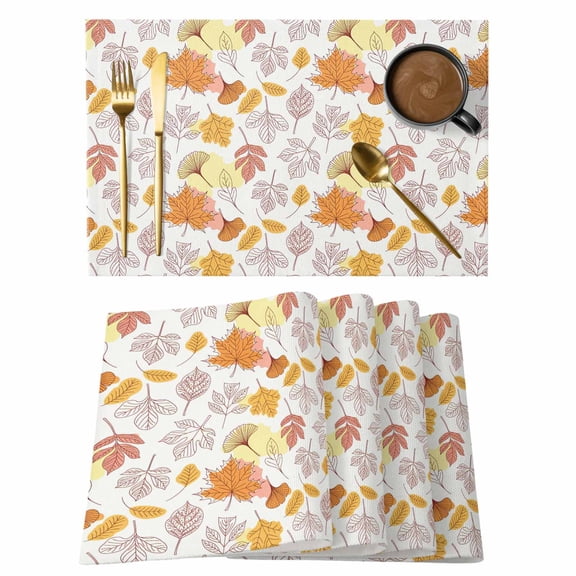 Maple Leaves Placemats Set of 8, Fall Rustic Orange Falling Leaf Plants Placemats for Dining Table, Place Mats for Kitchen Tabletop, Waterproof Wipeable Dining Table Mats Set
