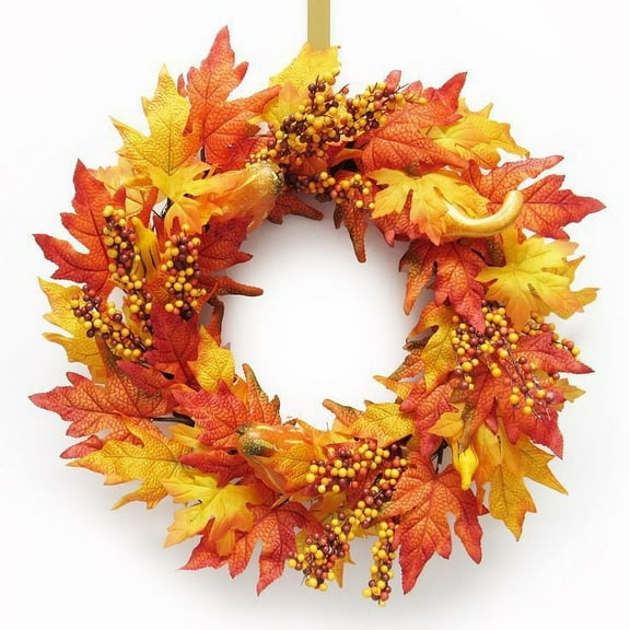 Maple Leaves Pumpkin Pine Cone ,Artificial Wreath for Front Door-Thanksgiving Fall Autumn Wreaths,Maple Leaf Pumpkin Wreath Garland for Front Door Porch Farmhouse Patio Garden Home Decor (19.7IN)