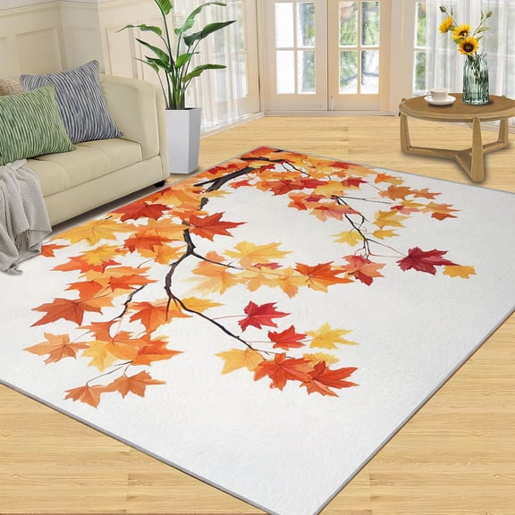Maple Leaves Rug, Red Maple Branches Area Rugs for Bedroom, Fall Leaves Rugs for Living Room, Autumn Washable Mat, Aesthetic Carpet, Leaf Home Decor Gifts-4' x 6'