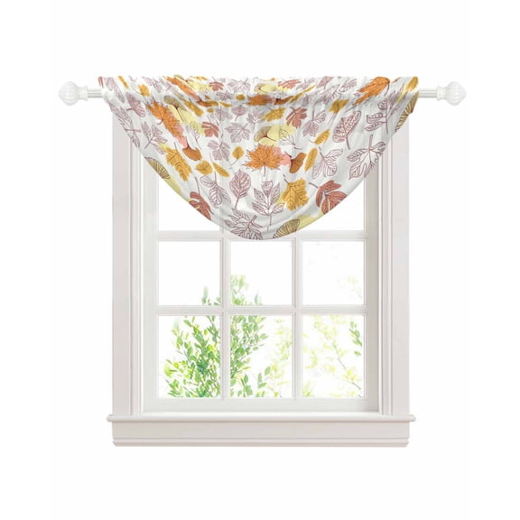 Maple Leaves Sheer Waterfall Valance Curtains for Window, Fall Rustic Orange Falling Leaf Plants Rod Pocket Sheer Topper Swag Curtains for Living Room, Kitchen 38.5"W x 47.2"L, 1 Panel