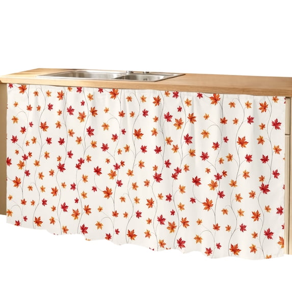 Maple Leaves Sink Skirt Curtain 32''x55'', Famrhouse Botanical Rutsic Fall Cream Cabinet Door Curtain Pantry Utility Curtains, Bathroom Kitchen Laundry Privacy Drape Waterproof Dishwasher Curtains