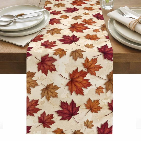 Maple Leaves Table Runner Botanical Falling Leaves Rustic Harvest Tablerunners 13 x 48 Inch, Table Decorations Tabletop Scarf for Summer Gathering Holiday Farmhouse Kitchen Dining Decor