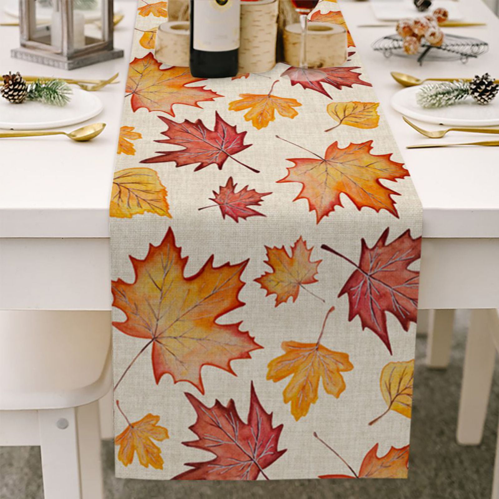 Maple Leaves Table Runner Cotton Linen Dresser Scarves Seasonal Fall Harvest Vintage Kitchen