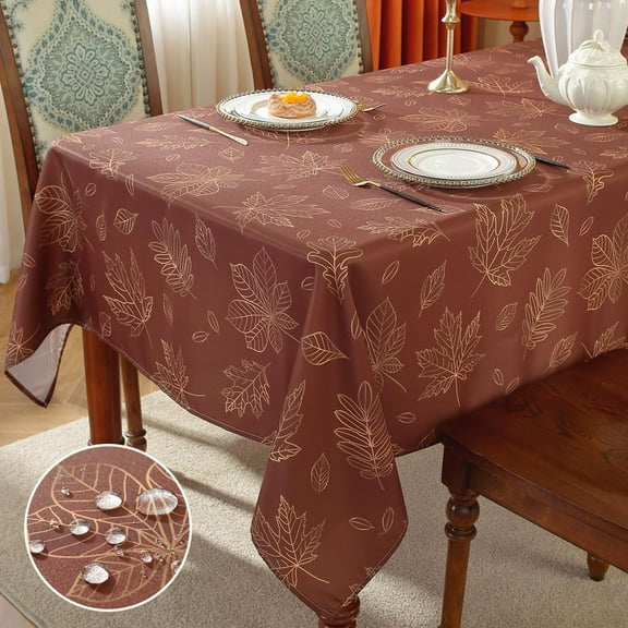 Maple Leaves Tablecloth Rectangle 60 x 120 Inch Stain Resistant Waterproof Wrinkle Free Autumn Table Cloth, Fabric Table Cover for Fall, Harvest, Thanksgiving, Holiday Dining, Brown