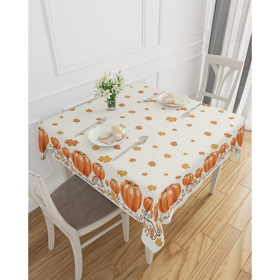 Maple Leaves Tablecloth Waterproof for Round/Rectangle/Oval/Square Tablecloth 52x52 in Table Cloth Cover Thanksgiving Decorations for Fall Baby Shower Christmas Wedding Party,Autumn Orange Pumpkin
