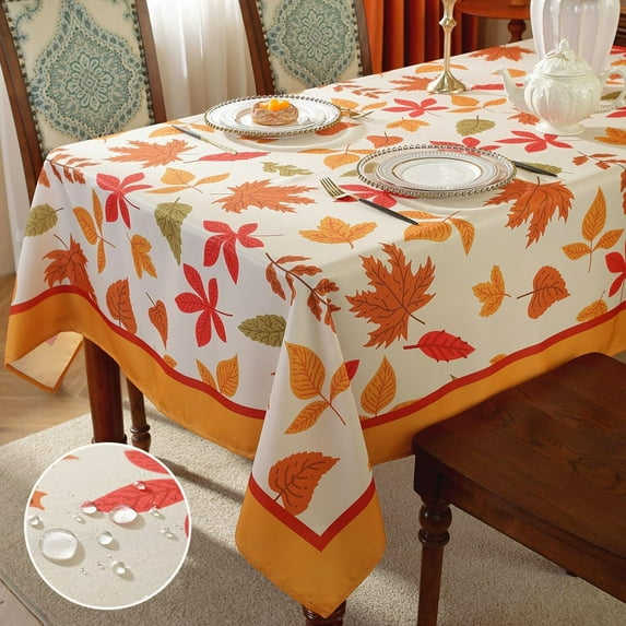 Maple Leaves Tablecloths Rectangle 60 x 120 Inch Spill Proof Machine Washable Autumn Durable Table Cloth, Reusable Fabric Table Cover for Fall, Harvest, Thanksgiving, Orange