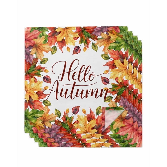 Maple Leaves Thanksgiving Cloth Napkins Set of 4 Reusable Dinner Napkins, Fall Botanical Autumn Leaf Cocktail Napkin Washable Table Napkins for Wedding/Holiday Party/Baby Shower 20"x20"