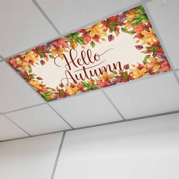 Maple Leaves Thanksgiving Fluorescent Light Covers, Fall Botanical Autumn Leaves Rustic Magnetic Light Covers for Ceiling Lights, Fluorescent Ceiling Shade for Classroom Bedroom Office 4x2Ft x 1PCS