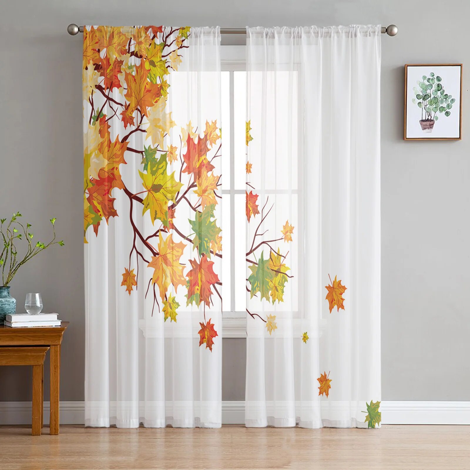 Maple Leaves Trees Texture Tulle Curtains For Living Room Sheer Curtain ...