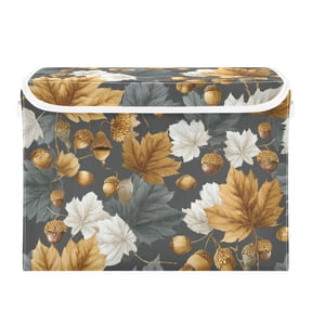 Maple Leaves and Pine Cone Autumn Foldable Storage Bins with Lids Handles Collapsible Storage Containers Tote Boxes 16.5 x 12.6 x 11.8 inches