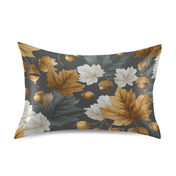 Maple Leaves and Pine Cone Autumn Satin Pillowcase Envelope Design Pillow Covers 1 Pack Standard Size 20" x 26"
