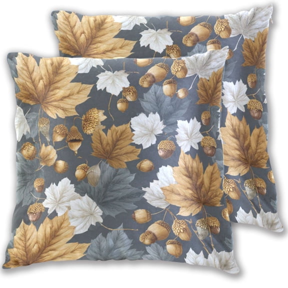 Maple Leaves and Pine Cone Autumn Throw Pillow Covers Pillowcases 18 x 18 Inch Home Decor 2 Packs for Bedroom Sofa