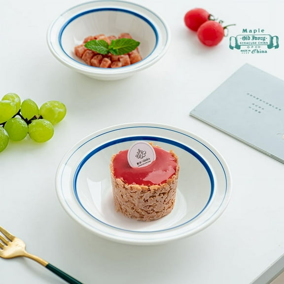 Maple Old Ivory SYRACUSE CHINA OP CO MADE IN China 1 PCS Blue 5-inch Porcelain Soup Plate - Microwave, Oven and Dishwasher Safe, Scratch Resistant.