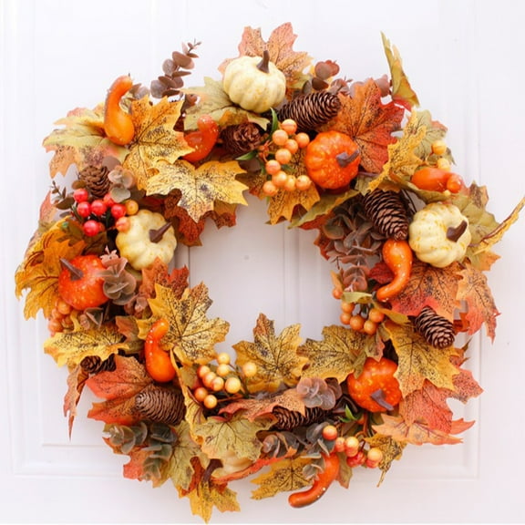 Maple Pine Cone Pumpkin Halloween Wreath Door Hanging Home Decor, Indoor Outdoor Versatile Decoration For Fireplace Front Door Living Room Wall Mantel Porch, Perfect Gift For