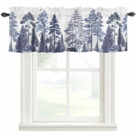 Maple Pine Forest Window Valance Curtain White Blue Rod Pocket Short Curtain for Living Room, Bedroom & Kitchen Window Decor 42x12in