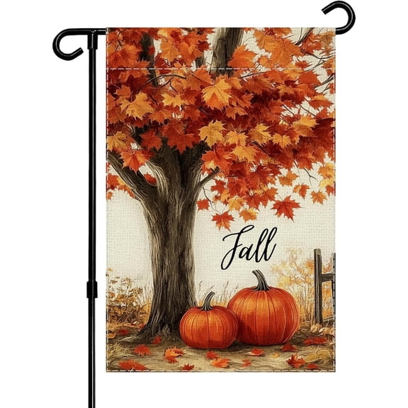 Maple Pumpkin Fall Garden Flag Thanksgiving Day Double Sided 12x18 Inch Small flag Autumn Tree Maple Leaves Holiday Flag Yard Decoration Burlap seasonal flags for outside garden flags clearance