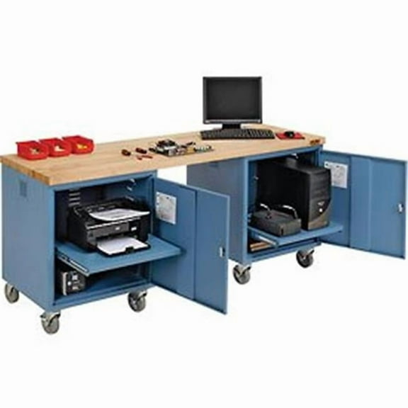 Maple Square Edge Mobile Pedestal Workbench Blue