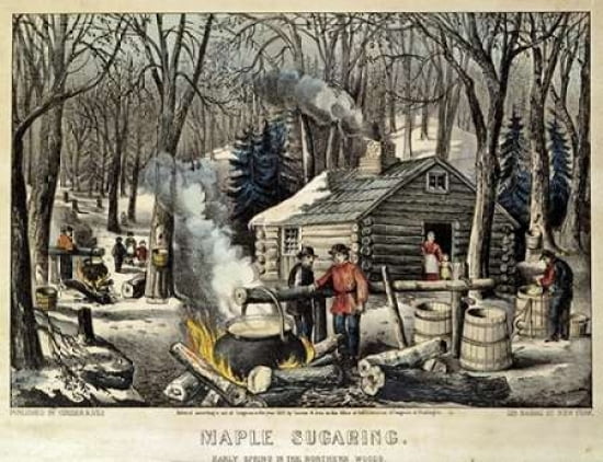 Maple Sugaring - Early Spring In The Northern Woods Canvas Art - Currier and Ives (22 x 28)