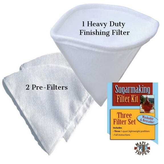 Maple Syrup Filter Set - 1 Qt. (3 pieces) - One Maple Syrup Making Heavy Duty Synthetic Filter and Two Pre Filters - REUSABLE - Perfect Size for at Home Maple Sugaring (8 Quart)