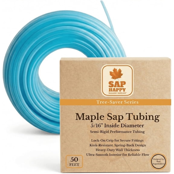 Maple Syrup Sap Collection Tubing (50 Feet)  5/16" Food-Grade UV-Blocking Maple Tapping Line | Kink-Resistant, Freeze-Flexible Sap Tubing for Backyard Sugaring
