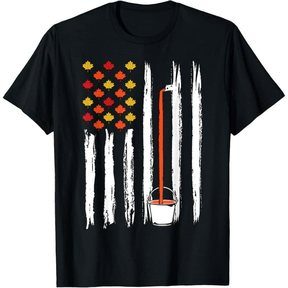 Maple Tapping Flag Sugaring National Maple Syrup Day T-Shirt100% cotton