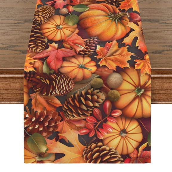 Maple | Thanksgiving Table Runner 48" x 13"  100% Polyester, Rustic Fall Harvest Dining Decor, Machine Washable Holiday Table Decoration