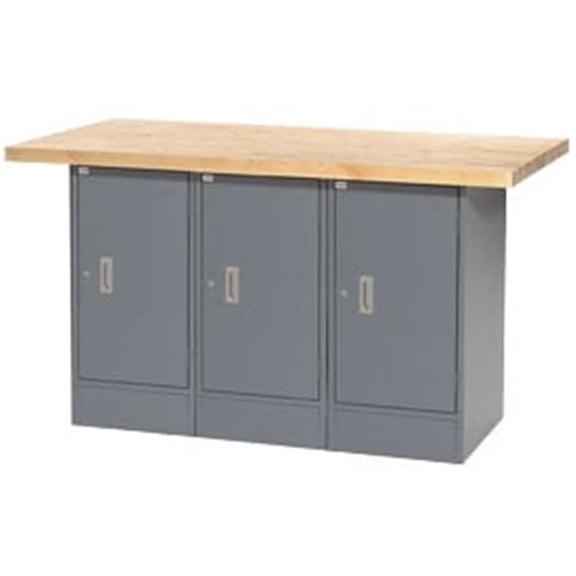 Maple Top Workbench - Gray - 60 x 30 in. - 3 Cabinet Configuration - Durable Design