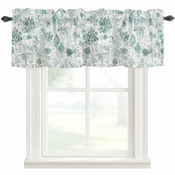 Maple Tree Pine Window Valance Curtain Watercolor Plants Green Rod Pocket Short Curtain for Living Room, Bedroom & Kitchen Window Decor 42x12in