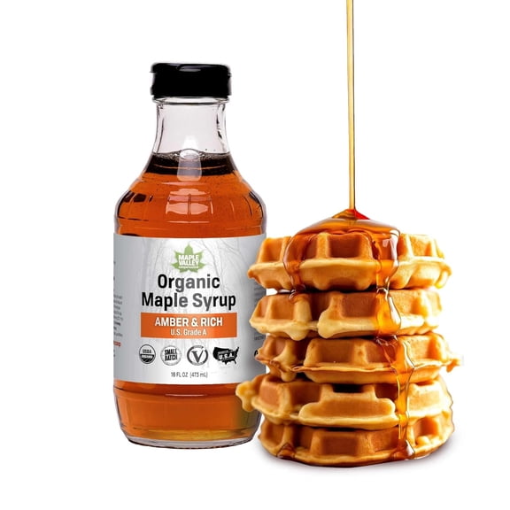 Maple Valley 16 oz. Organic Maple Syrup - Grade A Amber & Rich in Glass Decanter