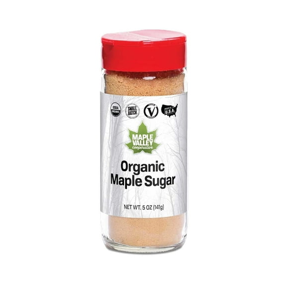 Maple Valley Organic Pure Maple Sugar Granulated, Natural Sugar Alternative, Good in Coffee, Baking, Cooking, Made in USA, 5oz Shaker