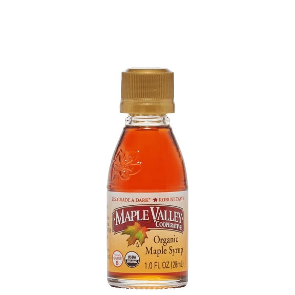 Maple Valley Organic Maple Syrup Grade A Dark and Robust 1 oz Glass Nips x 96 Case ~ Wedding Favors Party Favors Stocking Stuffers Travel Size Gifts