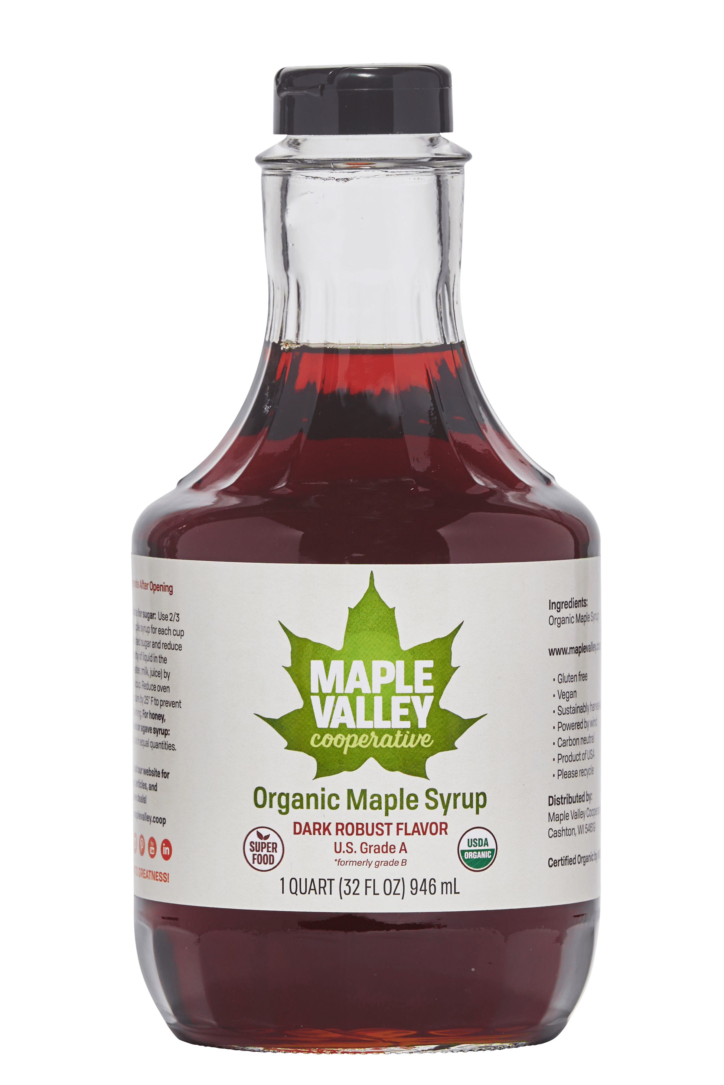 Maple Valley Pure Organic Maple Syrup 32 Oz Grade A Dark & Robust Maple
