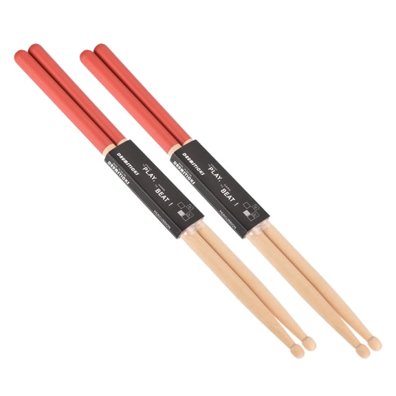 Maple Wood Drumstick 7A Anti Slip Handle Grips Drum Stick Red for Drumming Musical, 2 Pair