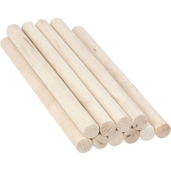 Maple Wooden Dowel Rods - Solid Hardwood Sticks for Crafting, Macrame, DIY & More - Paint Grade, Unfinished Wood - Sanded Smooth, Kiln Dried - (3/4" x 12, 10 Pack)
