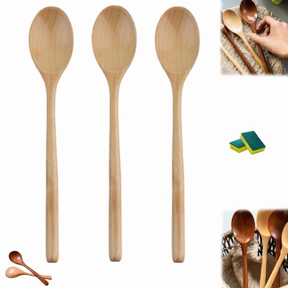 Maple Wooden Spoons, Maple Wooden Spoons for Cooking, Comfort Grip Wooden Mixing Spoon, Long Handle Reusable, For Mixing Serving and Nonstick Pots