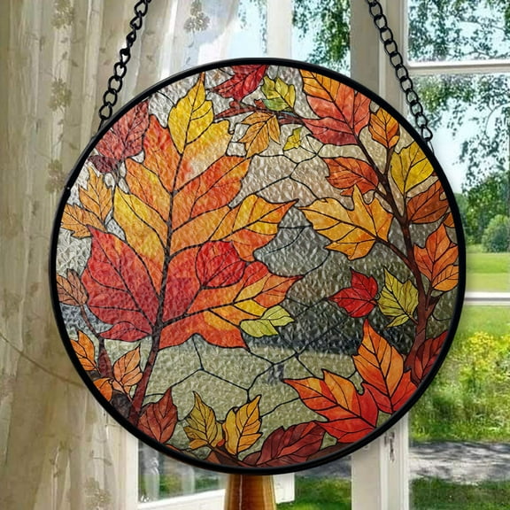 Maple leaf Branch Stained Glass Suncatcher, Symbol Fall Stained Glass, Autumn Leaves Window Hangings For Garden, Gift for Mom, Fall lovers, Stained Glass Ornament 2025, Holiday