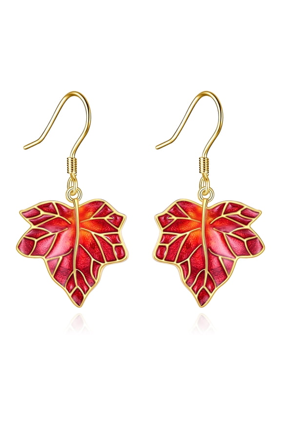 Maple leaf Earrings for Women Sterling Silver Dangle Drop Earrings Fall Hot Red Orange Plant Leaves Jewelry