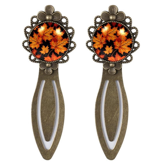 Maple leaf Elegant Vintage Copper-Colored Lace Bookmarks - Stainless Steel Reading Accessories for Book Lovers