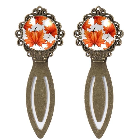 Maple leaf pumpkin Copper-Colored Lace Bookmarks Set of 2 - Stainless Steel Book Accessories for Readers and Book Lovers