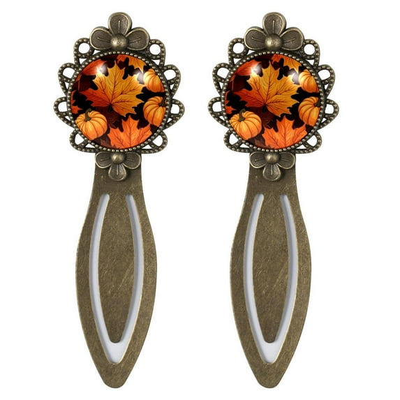 Maple leaf pumpkin Reading Accessories: Vintage Copper-Colored Lace Bookmarks - Set of 2 Stainless Steel Book Marks for Book Lovers